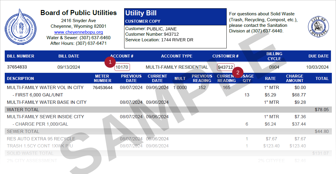 Sample Cheyenne Utility Bill